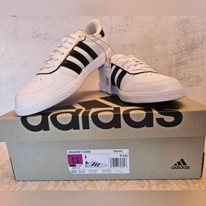Size 11 Ladies Adidas Breaknet Sleek White with Black Stripe Sneakers New in Box